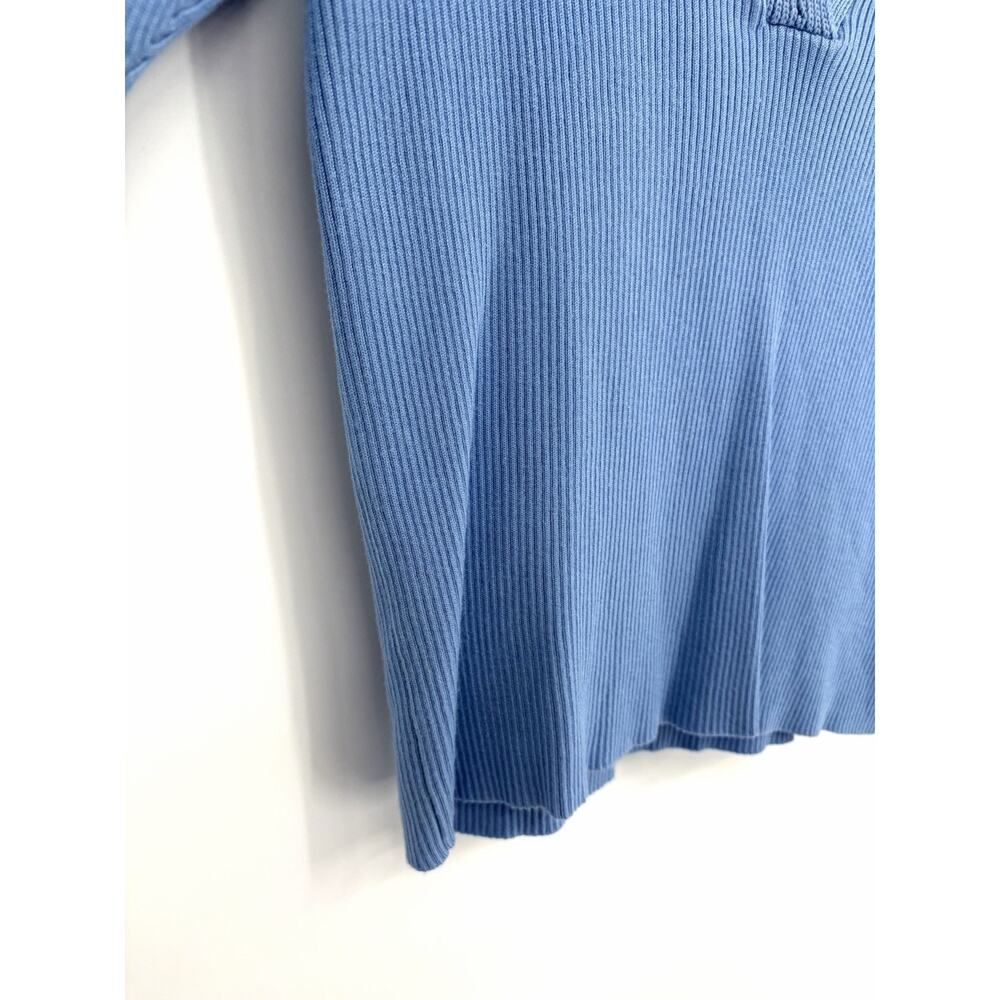 Halston Blue Ribbed Collared Top | Quiet Luxury Capsule Knit NWT French Coastal - Picture 7 of 11